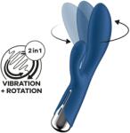 Satisfyer Vibrator Iepuras Spinning Rabbit 1, 12 Moduri Vibratii, 5 Moduri Rotatii, Silicon, USB, Albastru, 20 cm Vibrator