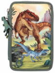 Dino World Penál s výbavou , Zelený, T-Rex a Coelophysis, třípatrový
