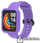  Okosóra szilikon szíj + óravédő szilikon keret (bumper) - LILA - 120mm + 85mm hosszú - Xiaomi Redmi Watch 2 / Redmi Watch 2 Lite / Poco Watch