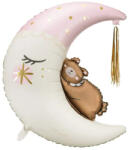 PartyDeco S. r. o Fólia lufi, Teddy Maci a holdon, rózsaszín, 80x98 cm