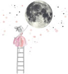INSPIO Falmatrica gyerekszobába - Hold és lány rózsaszínben, nagy matrica