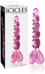Icicles No. 43 - dildo de sticlă cu perle și formă de inimă (roz) (05403150000) Dildo