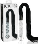Icicles No. 38 - dildo de sticlă ondulată cu mici cozi de piele (transparent-negru) (05403070000) Dildo