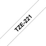 BROTHER szalag TZe-221, Fehér alapon Fekete, Laminált, 9mm 0.35", 8 méter (TZE221)