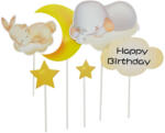  6 darabos torta és sütemény dekoráció - Happy Birthday - Elefánt és nyuszi