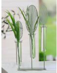  3 részes zöld színű fém és üveg váza, levél sziluettel, 29cm