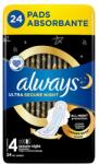 Always Ultra Secure Night (4-es Méretű) Szárnyas Betét Egészségügyi Betét, 24 Db