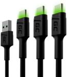 Green Cell 3db Green Cell Ray USB-C 200cm Cable with green LED háttérvilágítással, fast charging Ultra Charge, QC 3.0 kábel (KABGCSET03)