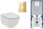 Ideal Standard Set WC Ideal Standard Tesi, suspendat, cadru/clapeta Grohe, Rimless, SoftClose, lucios, alb/auriu, T536001-8ST (T536001-8ST)