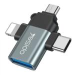  Adaptor OTG USB 3.0 la Lightning, Micro-USB, Type-C 480Mbps - Yesido (GS15) - Black (KF237223)