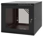 Stalflex RC19-9U-600GB 19" 9U 600 mm mély lapraszerelt fekete üveg ajtós fali rack szekrény (RC19-9U-600GB)