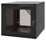 Stalflex RC19-9U-600GB 19" 9U 600 mm mély lapraszerelt fekete üveg ajtós fali rack szekrény