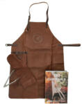 Hide & Stiches BBQ barna bőr grill kötény, kesztyű, csipesz (20097006)
