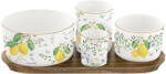 Easy Life Nuova R2S Porcelán kínálótálka szett 4db-os, akácfa tálcán 29x13cm díszdobozban, Fleurs et Citrons (2073FCIT)