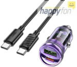 hoco. autós töltő USB QC3.0 + Type C + kábel Type C - Type C PD 30W Z53A lila (G599243)