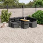 vidaXL Set mobilier de grădină cu perne, 8 piese, negru, poliratan (3271426)