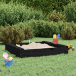 vidaXL Cutie de nisip pătrată cu scaune, negru, lemn masiv de pin (825034)