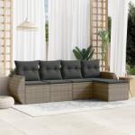 vidaXL Set canapea de grădină cu perne, 5 piese, gri, poliratan (3253627)