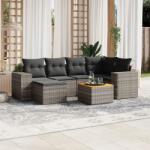 vidaXL Set canapele de grădină, 7 piese, cu perne, gri, poliratan (3225549)