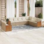 vidaXL Set canapele de grădină cu perne, 10 piese, bej, poliratan (3227794)