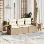 vidaXL Set canapele de grădină, 3 piese, cu perne, bej, poliratan (3226597)