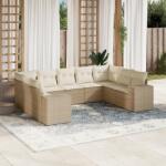 vidaXL Set canapele de grădină, 9 piese, cu perne, bej, poliratan (3222997)