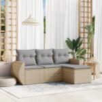 vidaXL Set canapele de grădină, 4 piese, cu perne, bej, poliratan (3221268)