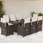 vidaXL Set mobilier de grădină cu perne, 9 piese, maro, poliratan (3212491)