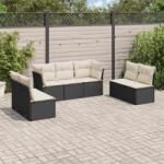 vidaXL Set canapele de grădină cu perne, 7 piese, negru, poliratan (3217406)