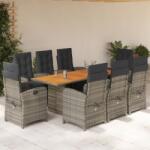 vidaXL Set mobilier grădină cu perne, 9 piese, gri, poliratan (3212279)