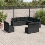 vidaXL Set canapele de grădină cu perne, 11 piese, negru, poliratan (3251462)