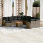 vidaXL Set canapea de grădină cu perne, 12 piese, gri, poliratan (3224422)