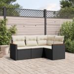 vidaXL Set mobilier de grădină cu perne, 4 piese, negru, poliratan (3258332)