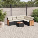 vidaXL Set canapele de grădină cu perne, 7 piese, negru, poliratan (3260089)