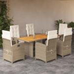 vidaXL Set de masă pentru grădină, 7 piese, cu perne, bej, poliratan (3212508)