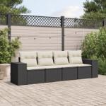 vidaXL Set mobilier de grădină cu perne, 4 piese, negru, poliratan (3222275)