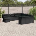 vidaXL Set canapele de grădină, 12 piese, cu perne, negru, poliratan (3250464)