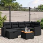 vidaXL Set canapele de grădină cu perne, 7 piese, negru, poliratan (3264835)