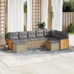 vidaXL Set canapele de grădină, 9 piese, cu perne, bej, poliratan (3260624)