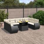 vidaXL Set canapele de grădină cu perne, 10 piese, negru, poliratan (3272337)