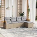 vidaXL Set canapele de grădină, 5 piese, cu perne, bej, poliratan (3265504)