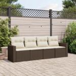 vidaXL Set canapele de grădină, 4 piese, cu perne, maro poliratan maro (3251020)