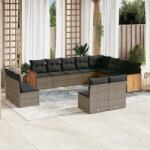 vidaXL Set canapea de grădină cu perne, 12 piese, gri, poliratan (3260555)