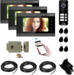 Mentor Kit Interfon Video 3 familii wireless WiFi IP65 2MP 7 inch Color 4in1 4 fire Mentor SYKT006