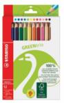 STABILO Creioane colorate, set, formă triunghiulară, groase, STABILO "GreenTrio", 12 culori diferite, 12 buc