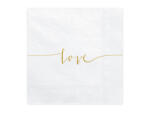 PartyDeco Set 20 servetele Love, aurii, 33x33cm (SP33-22)