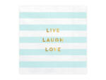 PartyDeco Set 20 servetele Yummy - Live Laugh Love, albastre deschis, 33x33cm (SP33-66-011)