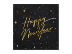 PartyDeco Set 20 servetele Happy New Year, negre, 33x33cm (SP33-82-010-019ME)
