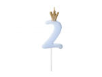 PartyDeco Lumanare cifra 2, albastru deschis, 9.5cm (SCU6-2-001J)