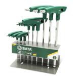 SATA T-nyelű imbuszkulcs készlet 9 részes 2-10mm, gömbvégű, állvánnyal (ST09117)